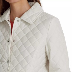 White Women Diamond Quilting Jackets Front Side Zip Pockets Long Sleeve For Wholesale Winter