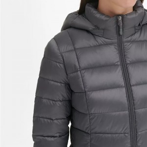 Women’s Black Contrast White Puffer Coat Hooded Packable Long Sleeve With Knit Cuffs For Wholesale