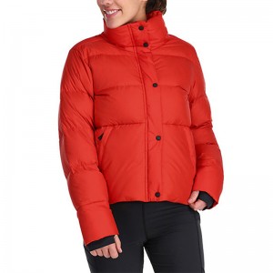 Women Down Jackets Funnel Collar Lined With Faux Sherpa Adjustable Elastic Draw-Cord Inside Waist Tunnel Chest Patch Pockets