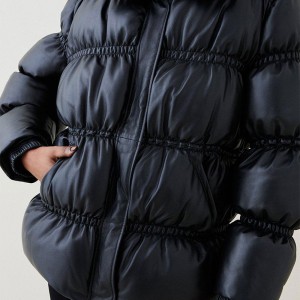 Women Puffer Jackets Chill Dropped Shoulders Bungee Hood Lightweight High-Gloss Woven 100% Nylon Oversized Fitness For Wholesale