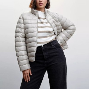 Short Women’s Down Jacket Gray Turtleneck with Zip Pockets for Wholesale Winter