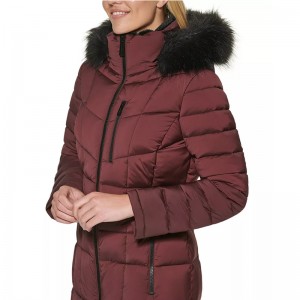 Women’s Puffer Coat High Stretchy Removable Faux-Fur-Trim Hooded Mid-length 100% Polyester For Wholesale