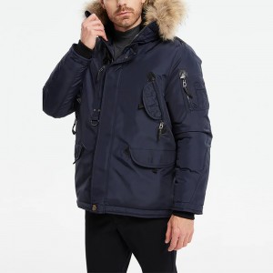 Men Wool Down Jacket Removable Shearling Shirt Collar Front Zip Closure With Leather Pull Tab Manufacturer