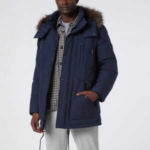 Men Puffer Down Coat Removable Fur Collar And Hood Front Zipper With Button For Factory Wholesale