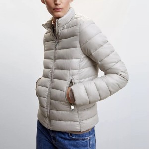 Short Women’s Down Jacket Gray Turtleneck with Zip Pockets for Wholesale Winter