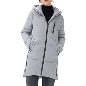 White Women’s Stylish Puffer Down Jacket Winter Two-Way Zipper with Adjustable Drawstring Hood