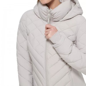 Short Women Down Jacket Long Sleeve Stand Collar Zip Hand Pockets For Wholesale