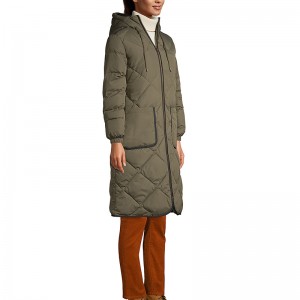 Women Long Puffer Coat Rib Cuff Front Zipper Pockets 100% Nylon High Quality For Manufacturer
