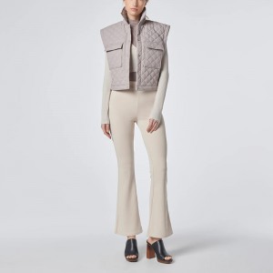 Women Channel Quilting Down Vest 100% Nylon Funnel Collar Zip Waist Pockets Fashionable Design Wholesale
