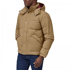 Men Puffer Coat Down-Filled Adjustable Hood Removable Elasticized Interior Backpack Straps Exterior Pockets Lightweight Warmth For Winter