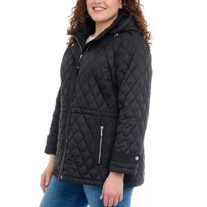 Women’s Quilted Coat  Plus Size Pink Black Zip-off Drawstring Hood Stand Collar In Bulk