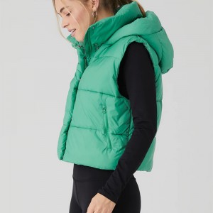 Women Puffer Vest Down-Filled Stand Collar Cropped Hem Zippered Hand Pockets Interior Drawcord Customize Fit In Winter Wholesale