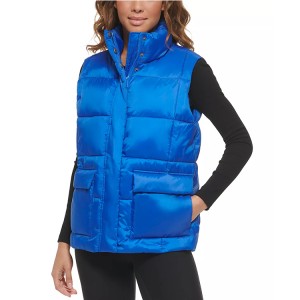 Women’s Zippered Mock-Neck Puffer Vest Short Sleeveless Flap Pockets High Quality Wholesale In Winter