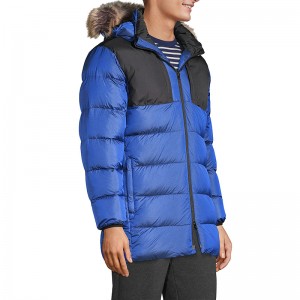 Quilted Four Pocket Men Down Jackets Faux Fox Fur Trim Removeable Hood Mid-Length Rib Cuff 100% Polyester