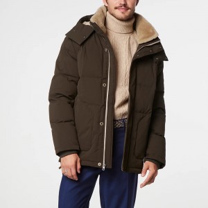Men Down Coat Removable Fur-Lined Hood Front Zip Flap Pockets Rib Knit Cuffs And Hem For Wholesale Winter