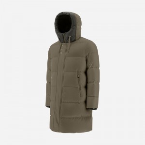Men Green Down Jacket Slim Fit Two-Way Waterproof Zip Fastening With Buttons Adjustable Fit Fixed Hood For Wholesale Winter