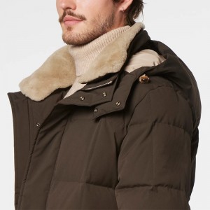 Men Down Coat Removable Fur-Lined Hood Front Zip Flap Pockets Rib Knit Cuffs And Hem For Wholesale Winter