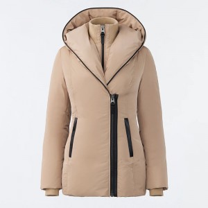 Women Down Coat Zipper Leather Welt Pockets Rib Collar Slim Fit New Fashion Tops For Winter Wholesale