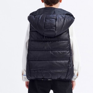 Cotton Filled Quilted Down Vest With Hood For Kids Custom Wholesale