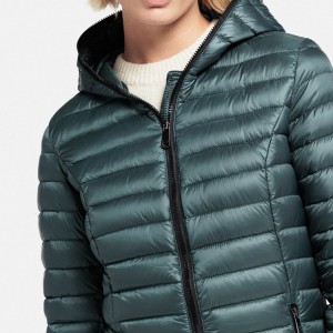 Women’s Long Quilted Down Jacket With Zip Hood Factory Custom Wholesale