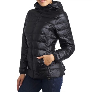 Blank Ultra-Light Down Coat For Women Quilted Jacket With Hooded Custom Logo