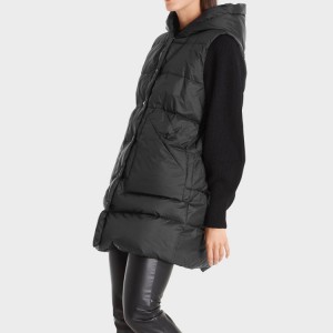 Buttons Closure Custom Long Cotton Padded Jacket Vest With Hood For Women
