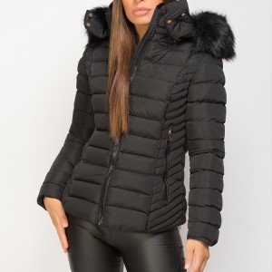 Factory Custom Women’s Duck Down Quilted Jacket with Fur Hood
