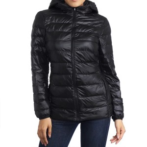 Blank Ultra-Light Down Coat For Women Quilted Jacket With Hooded Custom Logo