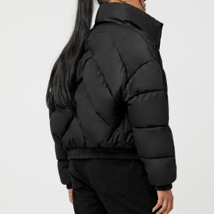 Women’s Black Cropped Down Cotton Jacket Thick Puffer Coat Factory Custom
