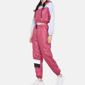 Fashion Design Breathable Contrast Color Woven Crop Top Gym Tracksuit For Women