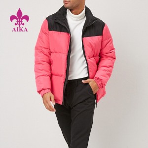 Custom High Quality Nylon Shell Mens Color Block Zipper Puffer Down Jacket Coats