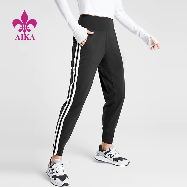 Ladies Sports Wear Lightweight Breathable Zip Pocket Side Stripe Jogger Running Pants