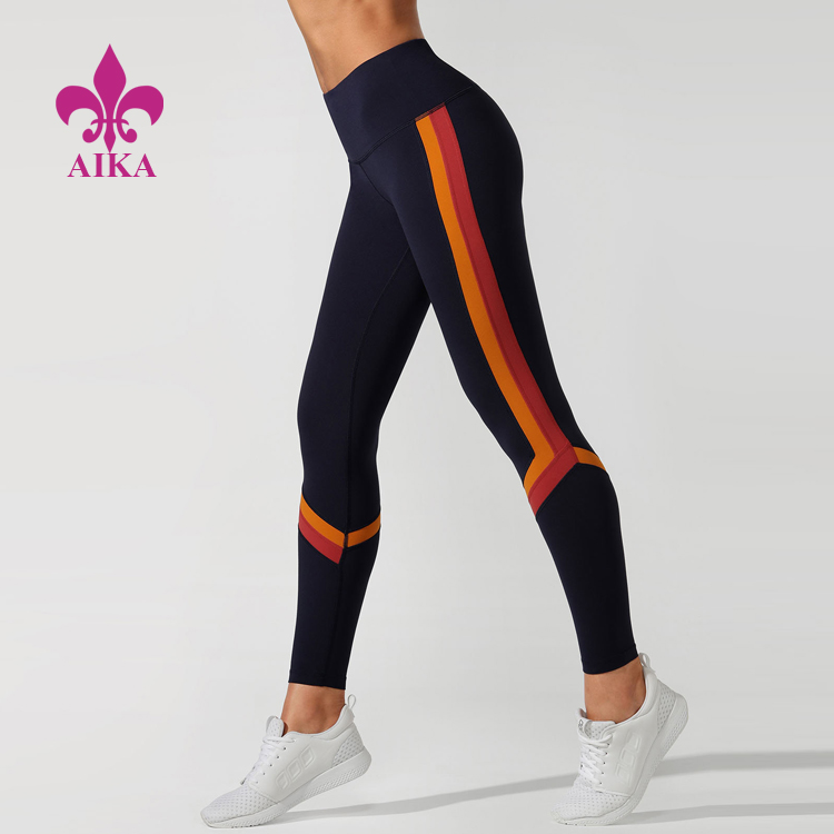 High quality Custom Nylon spandex quick Dry fitness print women yoga pants leggings with stripe