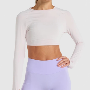 High Quality Lightweight Breathable Thumb Holes Yoga Crop Top T-shirt For Women