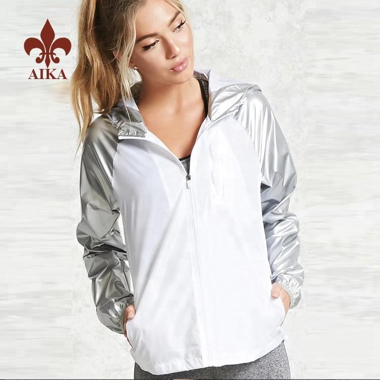 Best quality Custom 3/4 zipper-up Reflective shiny active jacket for women