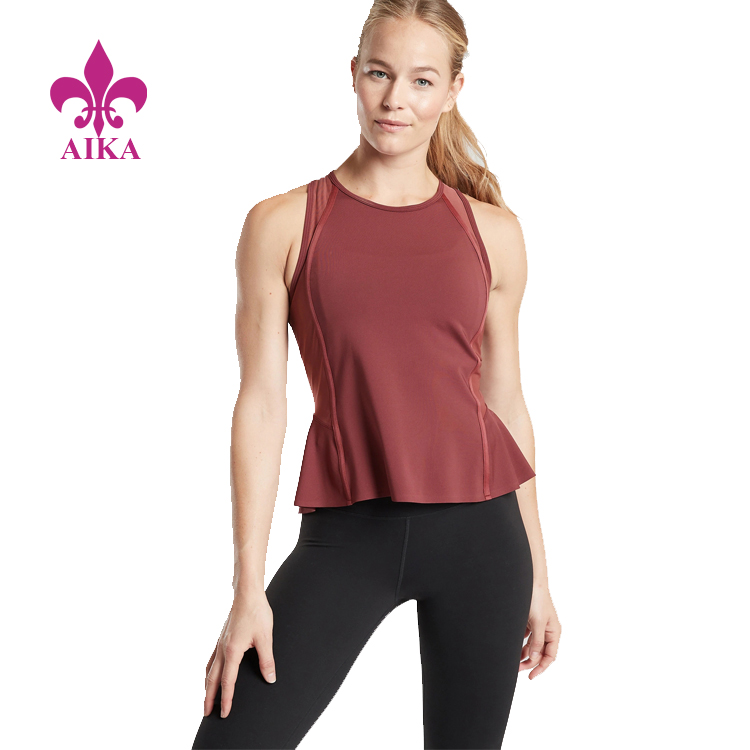 Hot Selling for Seamless Sportswear - Wholesale Women Gym Clothes Soft Lightweight Mesh Detail Peplum Tank Crop Tank Top – AIKA