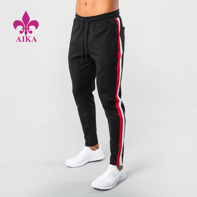 Custom Wholesale Solid Color Tapered Fit Double Stripe Joggers Men Sports Sweat Pants