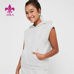 OEM Custom  Athletic Wear Sleeveless Plain Cotton Pullover Hoodie for Women
