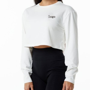 Soft Cotton Drop Shoulder Plain Fitted Long Sleeve Women Blank Crop Sports T Shirts Custom Printing