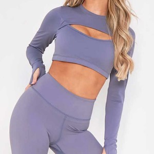 Factory Price Custom Sexy Cut Out Gym Crop Top Sports Long Sleeve T Shirts For Women