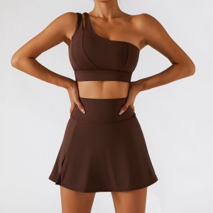 Custom High Quality Sexy One Shoulder Top Tennis Skirts Women Workout Fitness Gym Set