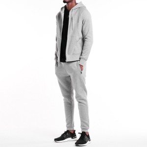 Wholesale Male Two Pieces Set Full Zip Up Hoodie Plain Cotton Tracksuit Jogging Suit Sets