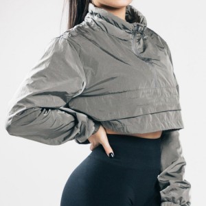 Light Weight Custom 100% Polyester Quarter Zipper Crop Pullover Windbreaker Jacket For Women