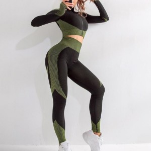 OEM Factory Custom 2 Piece Fitness Crop Long Sleeve Women Seamless Yoga Set
