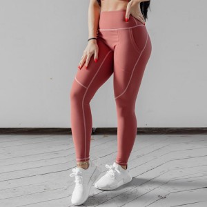 Wholesale Custom Women High Waist Workout Fitness Compression Ribbed Leggings Yoga Tights With Side Pocket