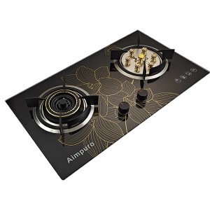 Kitchen Appliance 7mm Tempered Glass 2 Burner Gas Hob 7*Brass Burner Cap & 120mm Burner Built In Gas Hob Gas Cooker Gas Stove
