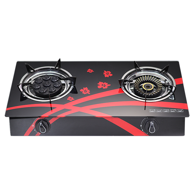 Glass top gas stove double burner gas cooktop with big power