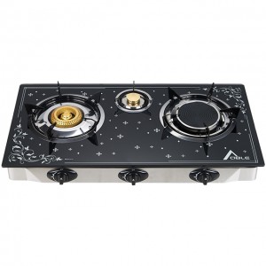 3 burner glass top honeycomb golden color and infrared burner stove exquisite design can be customized with patterns
