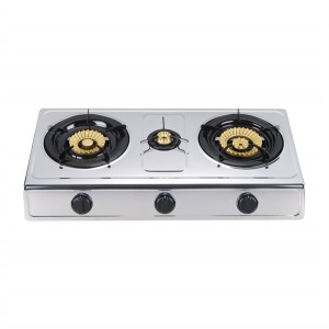 Kitchen appliance 3 burner gas stove cooker portable stainless steel with blue flame