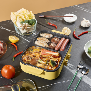 Multi functional electrical 2 In 1 Hot Pot Square Smokeless Non-stick Electric Grill Pan hot pot at home